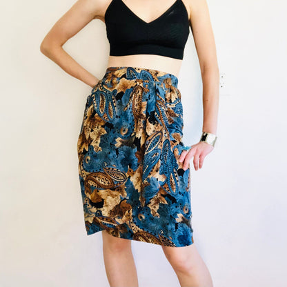 80'S VINTAGE SILK WRAP SKIRT // SIZE SMALL