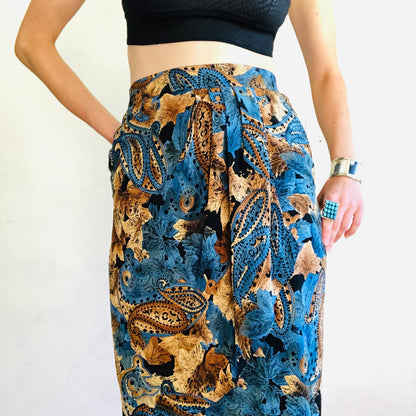 80'S VINTAGE SILK WRAP SKIRT // SIZE SMALL