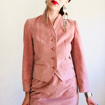 70'S VINTAGE PINK ULTRASUEDE SUIT // SIZE SMALL PETITE