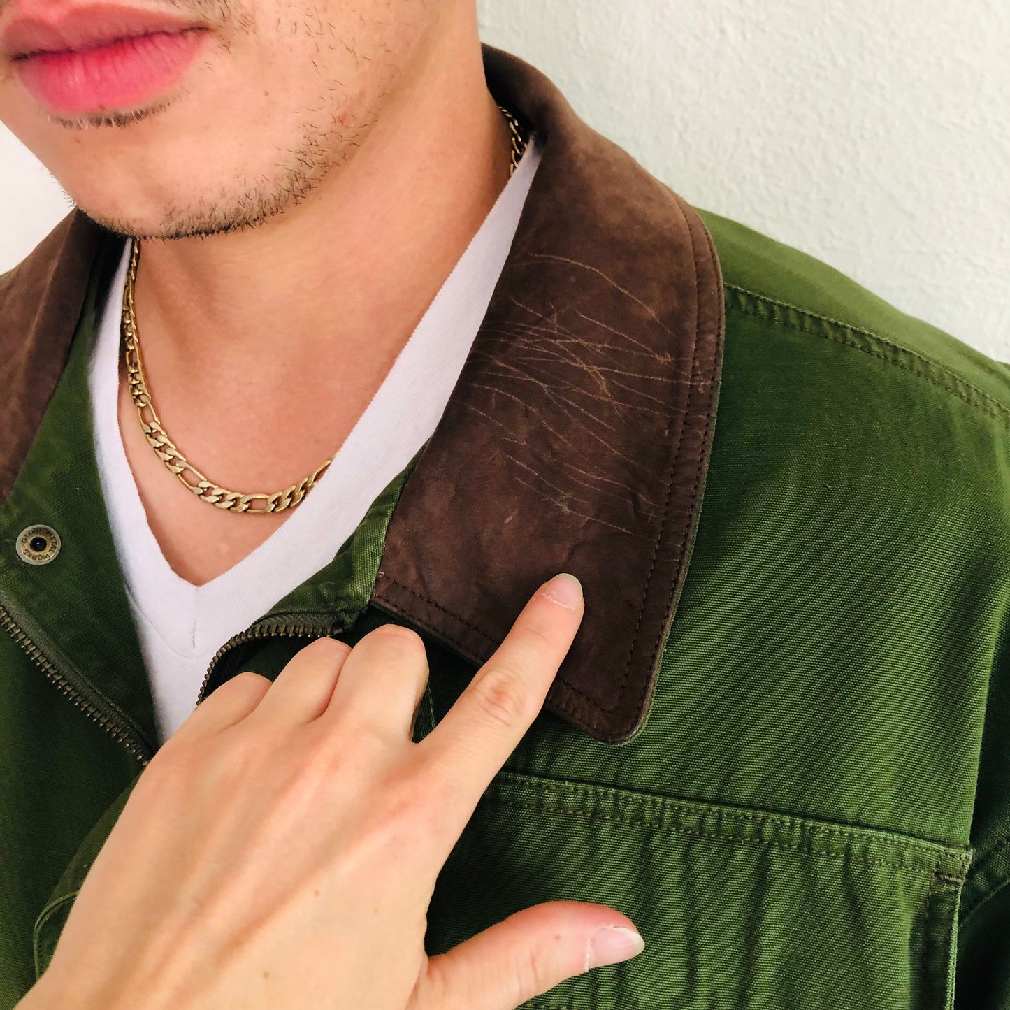 90'S VINTAGE GREEN CANVAS & LEATHER UTILITY HUNTING JACKET // SIZE LARGE