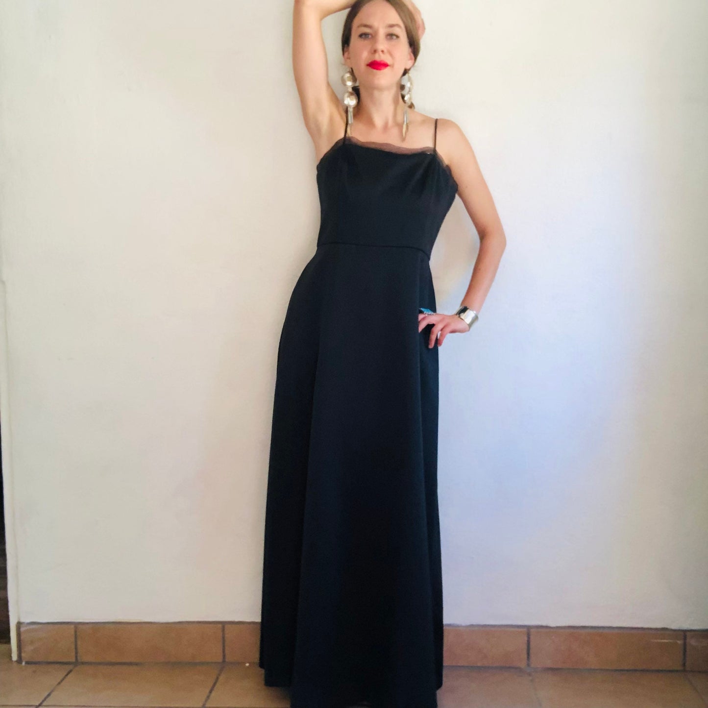 90'S VINTAGE BLACK SATIN MINIMALIST DRESS  // SIZE MEDIUM