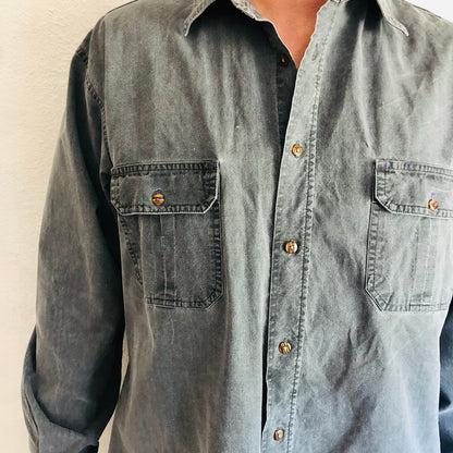 90'S VINTAGE GRAY HAND DYED SHIRT // SIZE XL