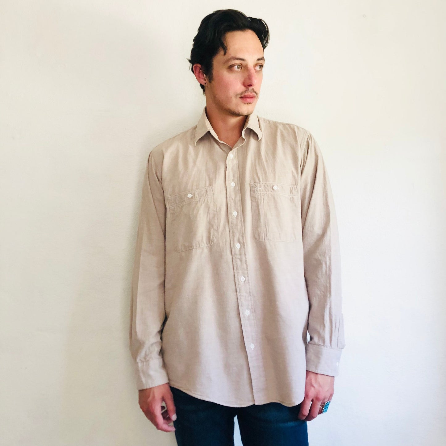 90'S VINTAGE LL BEAN TEXTURED COTTON SHIRT // SIZE LARGE TALL