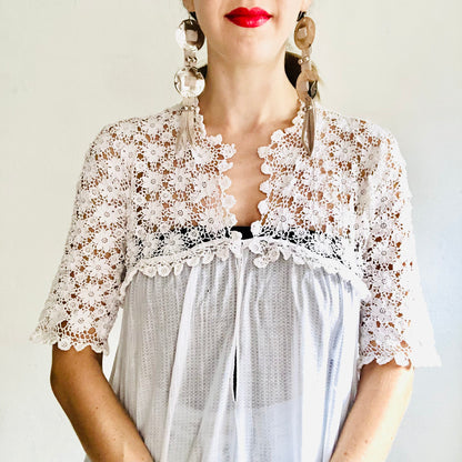 30'S VINTAGE WHITE CROCHET LINGERIE DRESS // SIZE MEDIUM