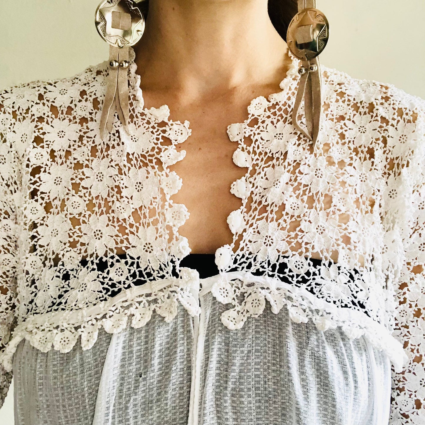 30'S VINTAGE WHITE CROCHET LINGERIE DRESS // SIZE MEDIUM