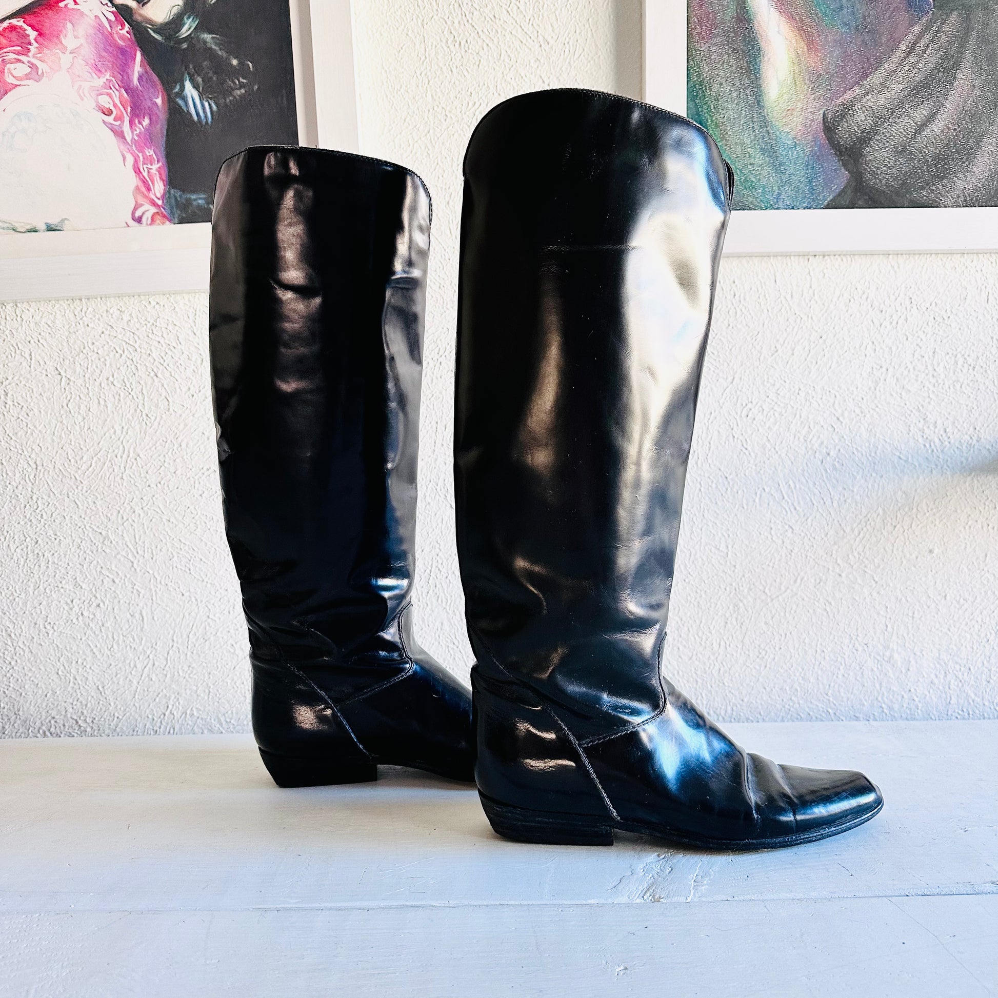 90S VINTAGE CHARLES DAVID BLACK LEATHER BOOTS SIZE 6.5 SANGRE