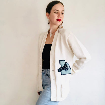 50'S VINTAGE WHITE LETTERMAN’S SWEATER // SIZE MEDIUM