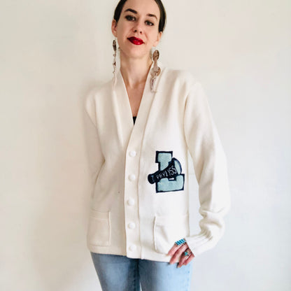 50'S VINTAGE WHITE LETTERMAN’S SWEATER // SIZE MEDIUM