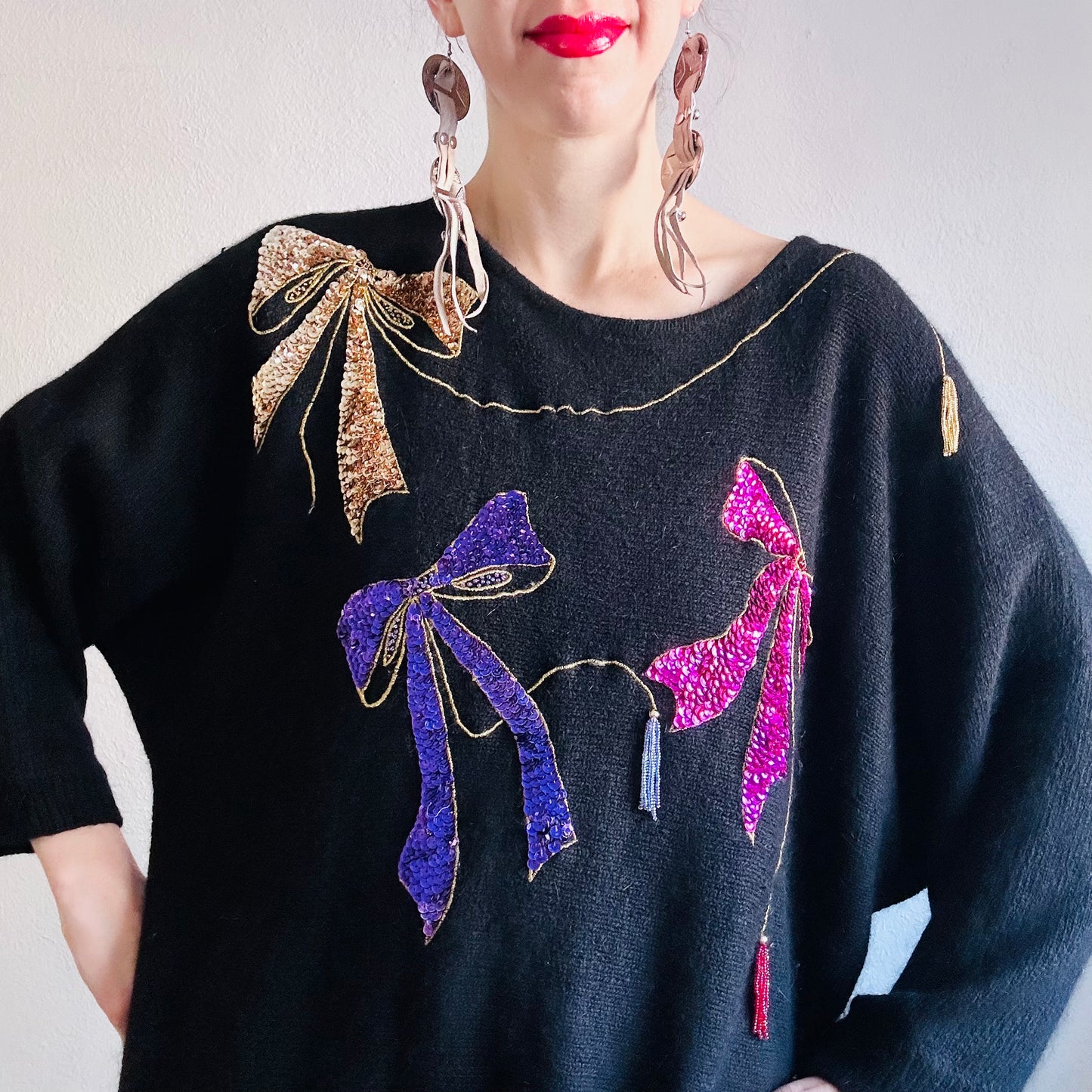 80's VINTAGE SEQUIN MOHAIR SWEATER // SIZE LARGE