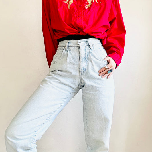 80'S VINTAGE LIZWEAR PLEATED MOM JEANS // WAIST SIZE 25