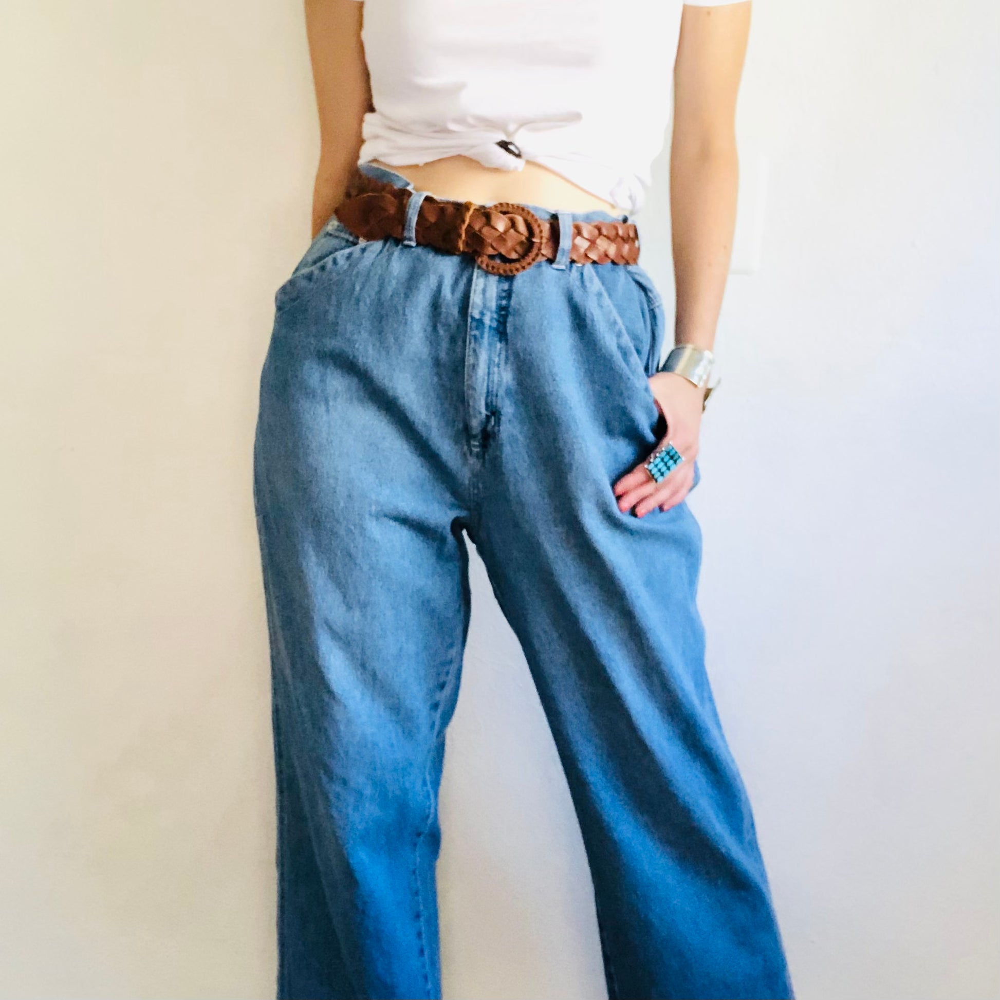 90s Medium Stone Wash Mom Jeans, Size 12, 29 Inch Waist, High