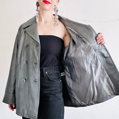 90'S VINTAGE SILVER LEATHER JACKET // SIZE MEDIUM