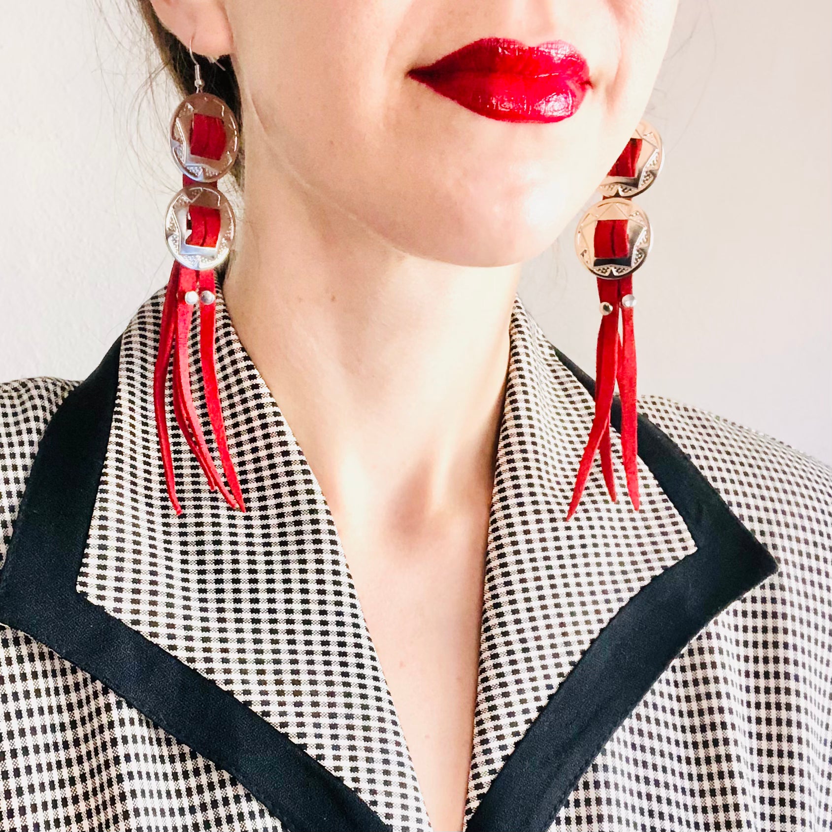 SDCV ORIGINAL HANDCRAFTED MINI CONCHO EARRINGS // RED
